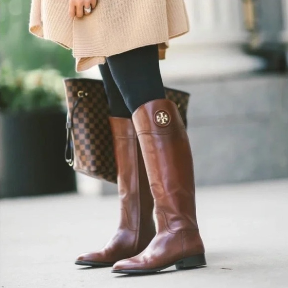Tory Burch Riding Boots Knee High Brown Ashlynn US 10 1/2